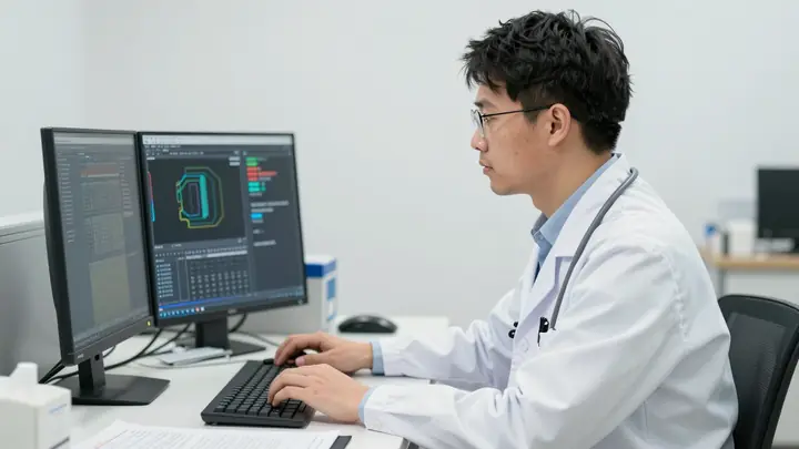 doctor working with computer medical software