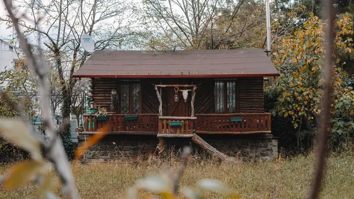 cozy wooden guest house in forest