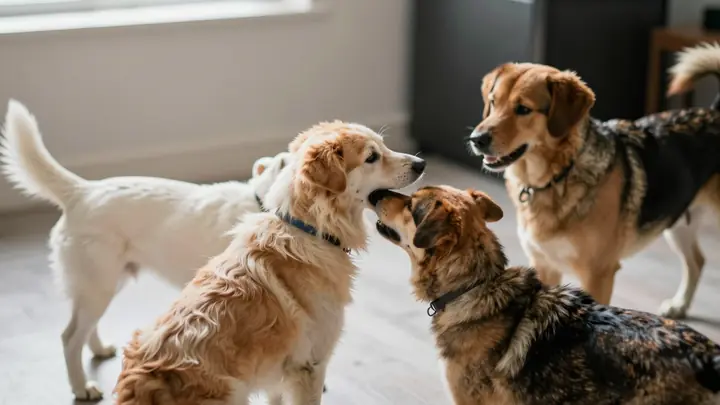 dogs playing together indoor