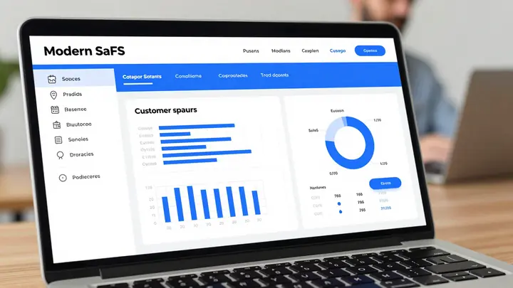 Modern SaaS dashboard interface for customer experience platform, data visualization charts, clean blue and white design