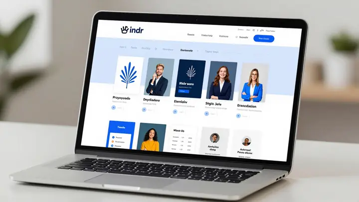 Modern digital products marketplace platform interface on laptop screen, indie author workspace with creative digital ar