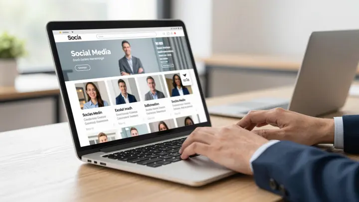 social media manager working laptop