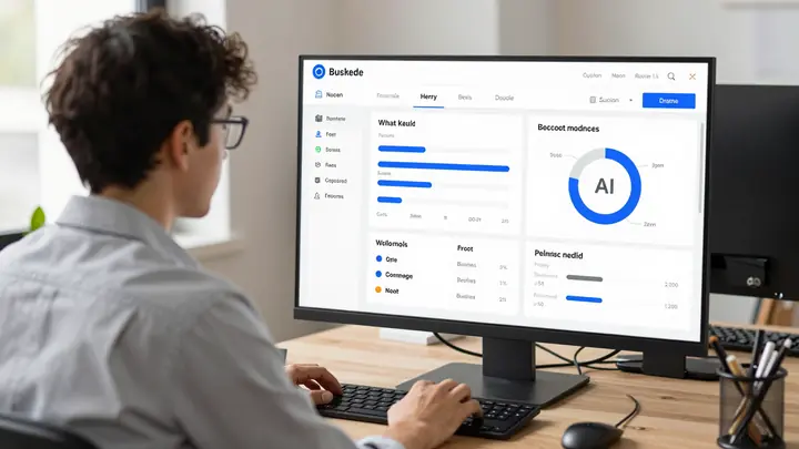 small business owner working with AI dashboard
