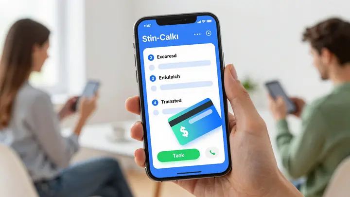 Modern flat illustration of a smartphone with task list interface and money transfer to bank card, bright blue and green